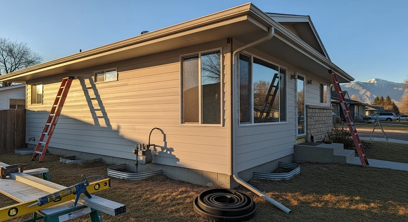Exterior contractor installing siding and trim on residential home